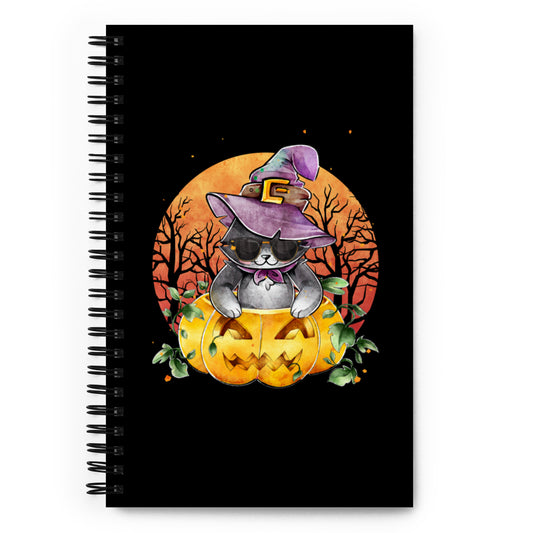 Witchy Cat in Jack O'Lantern Spiral notebook