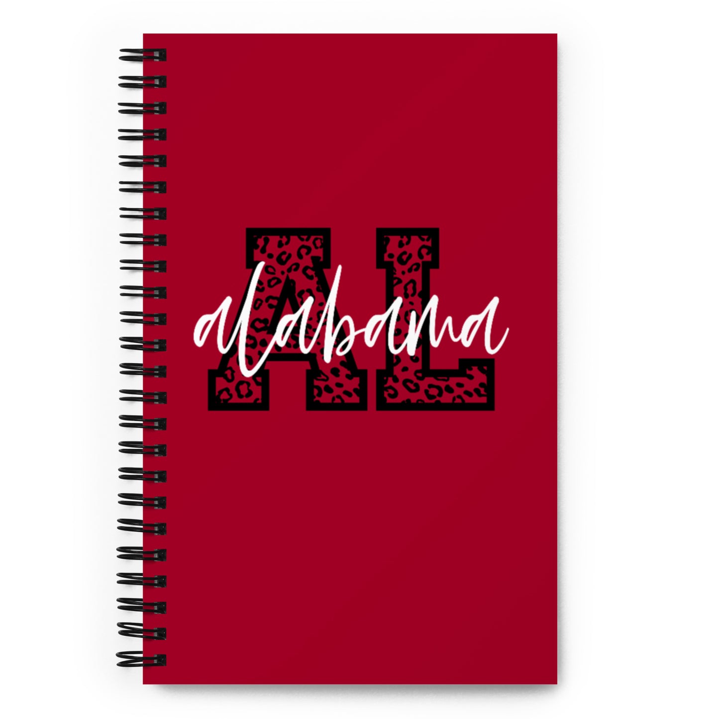 Alabama Script on Leopard Spiral notebook