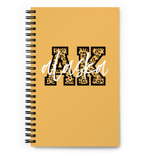 Alaska AK Leopard Print Letters White Script Spiral Notebook