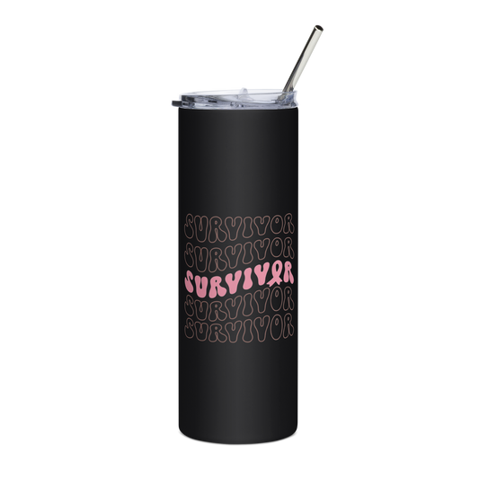 Survivor Breast Cancer Awareness Stainless Steel Tumbler with Straw