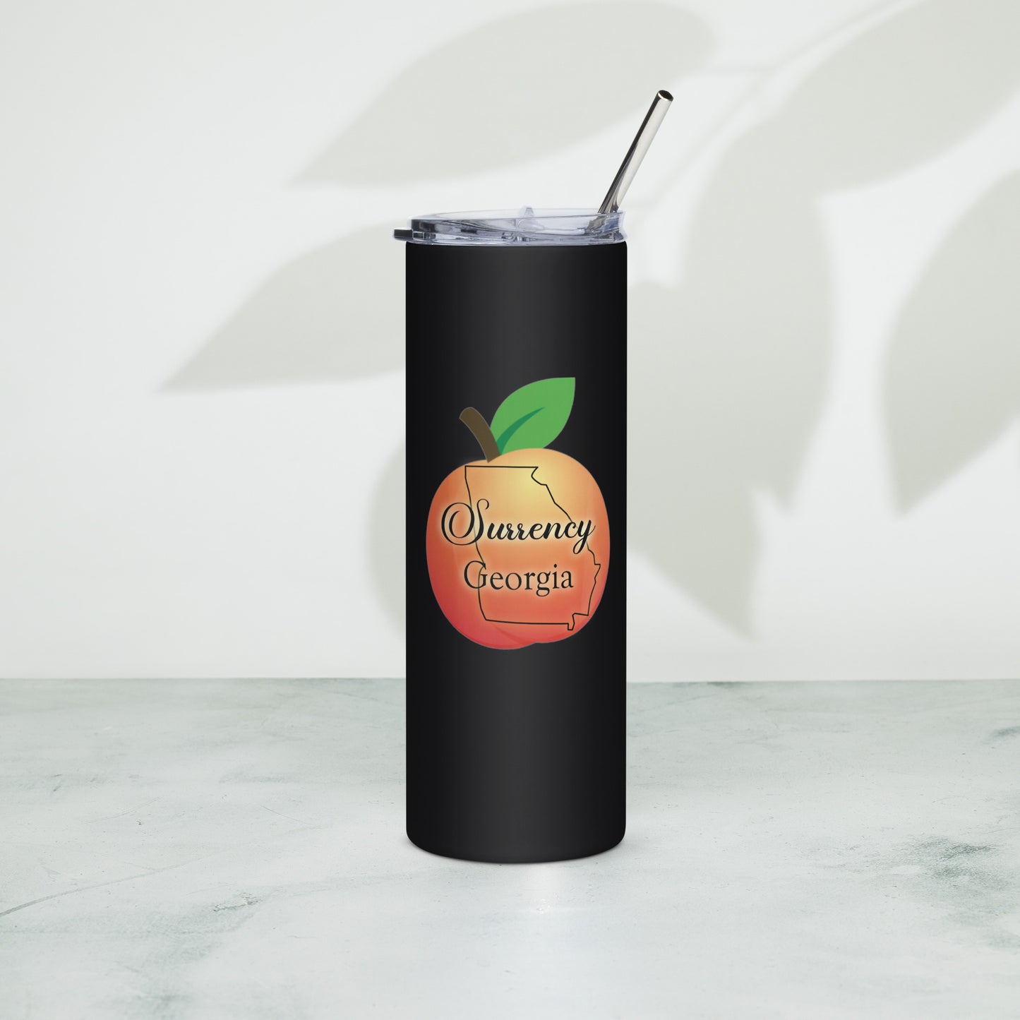 Surrency Georgia State Outline Peach Stainless Steel Tumbler with Straw 20z (600 ml)