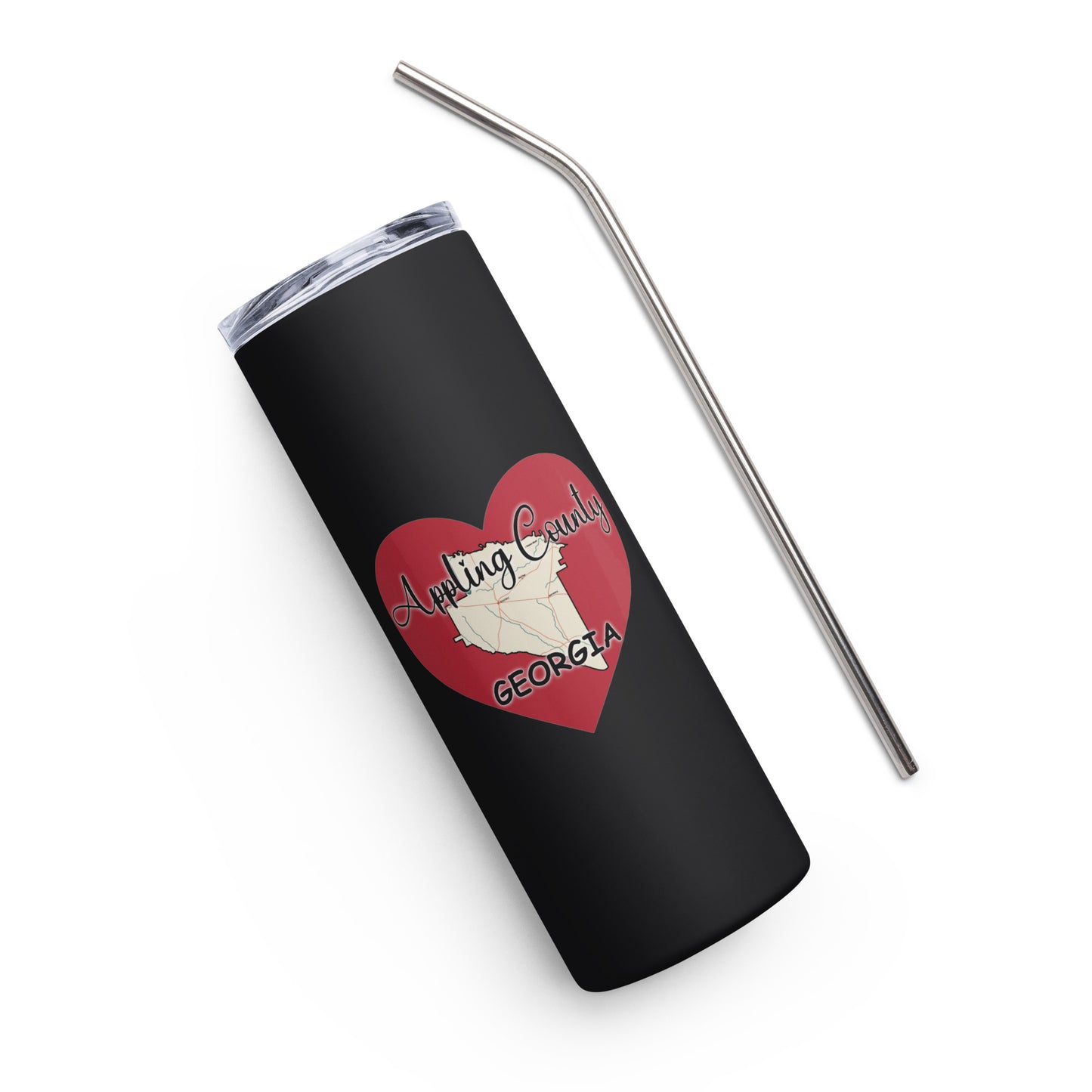 Appling County Georgia County Map on Large Heart Stainless Steel Tumbler with Straw 20 oz (600 ml)