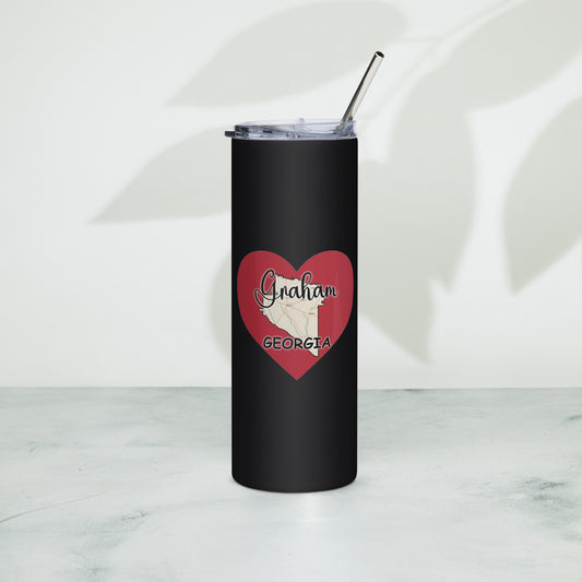 Graham Georgia County Map on Large Heart Stainless Steel Tumbler 20 oz (600 ml)
