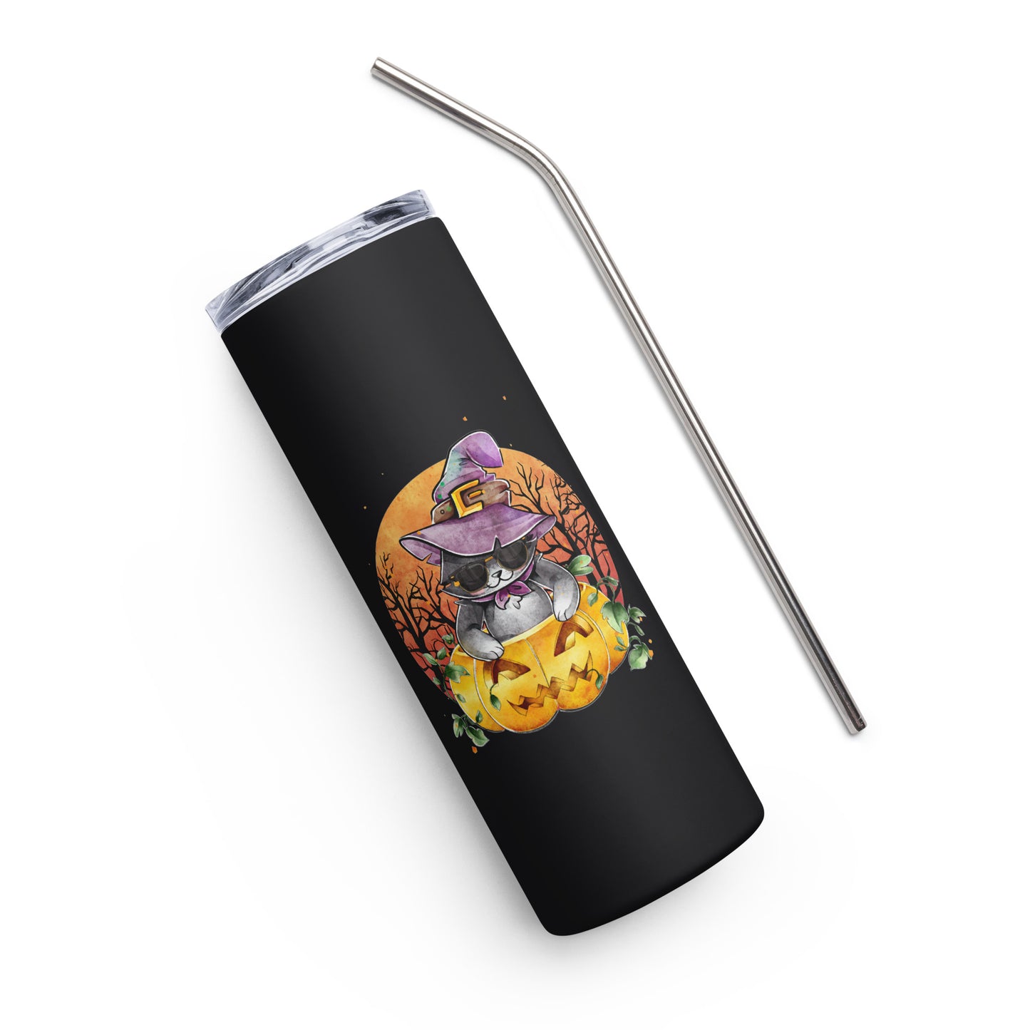 Witch Cat on Jack O'Lantern Stainless steel tumbler