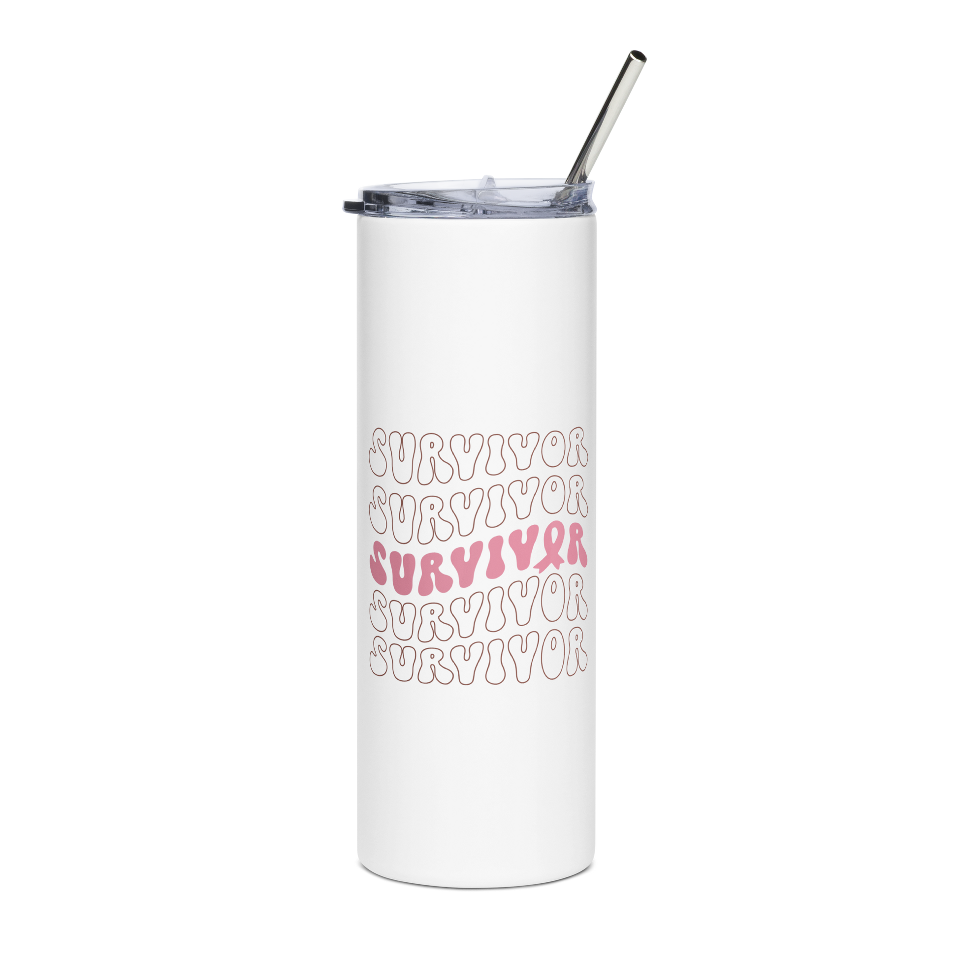 Survivor Breast Cancer Awareness Stainless Steel Tumbler with Straw