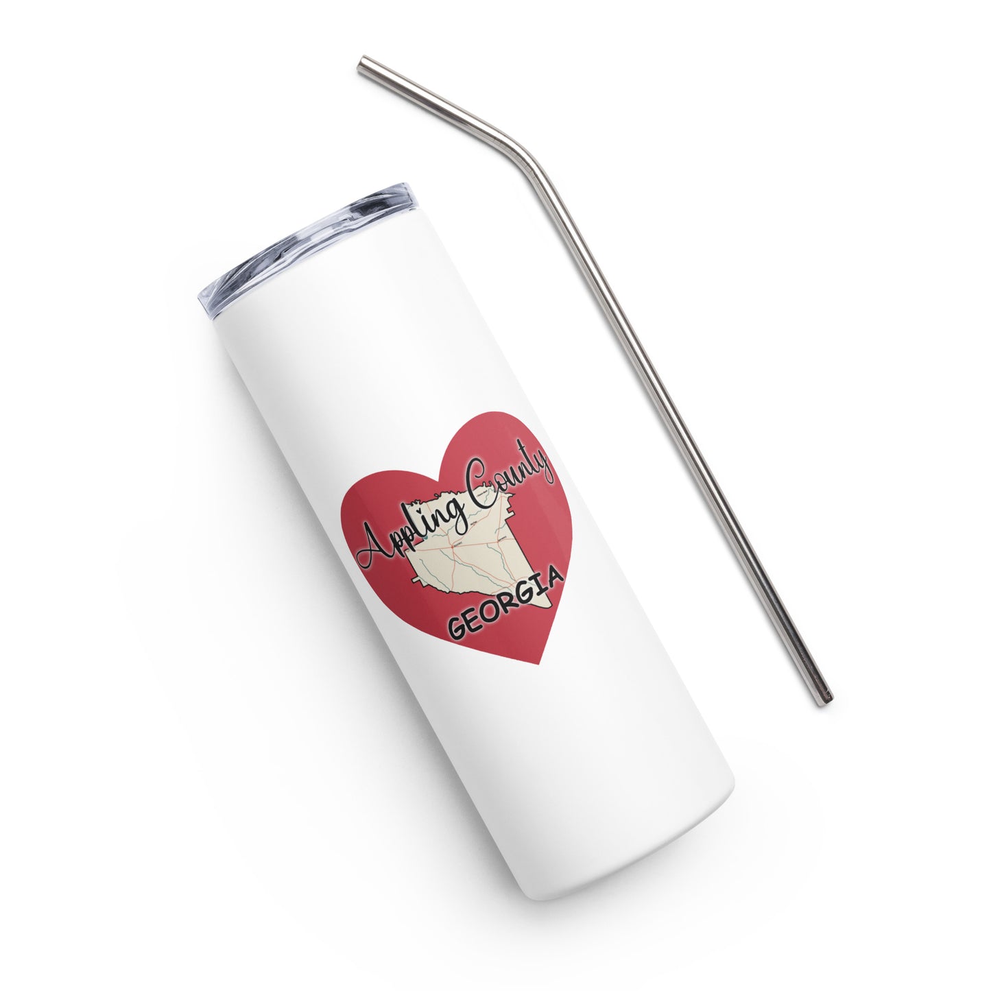 Appling County Georgia County Map on Large Heart Stainless Steel Tumbler with Straw 20 oz (600 ml)