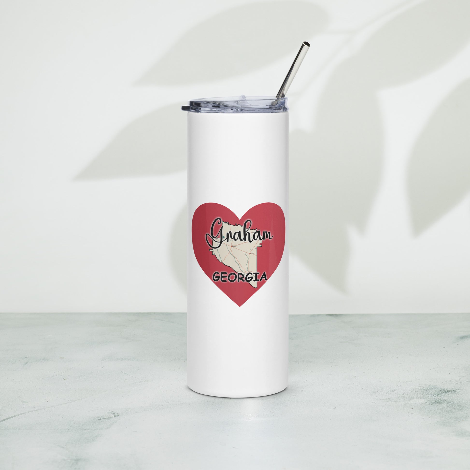 Graham Georgia County Map on Large Heart Stainless Steel Tumbler 20 oz (600 ml)