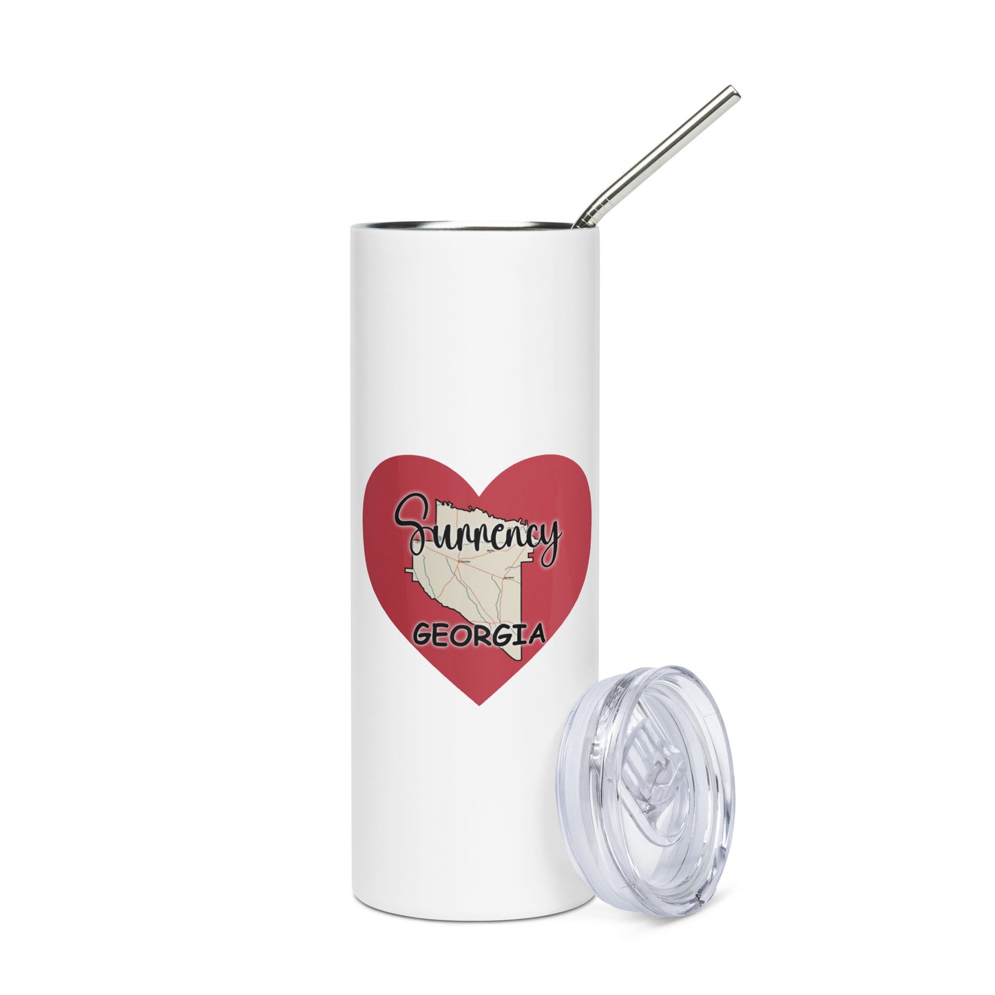 Surrency Georgia County on Large Heart Stainless Steel Tumbler with Straw 20 oz (600 ml)
