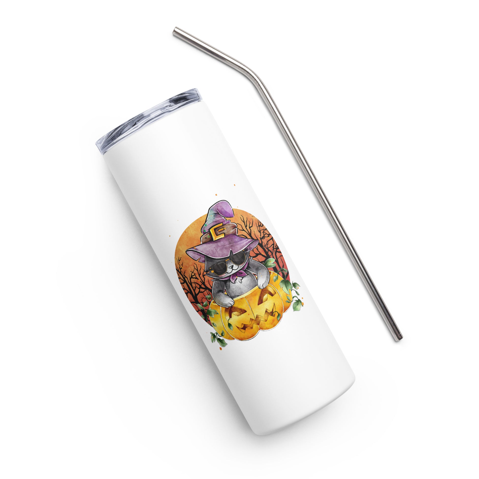 Witch Cat on Jack O'Lantern Stainless steel tumbler