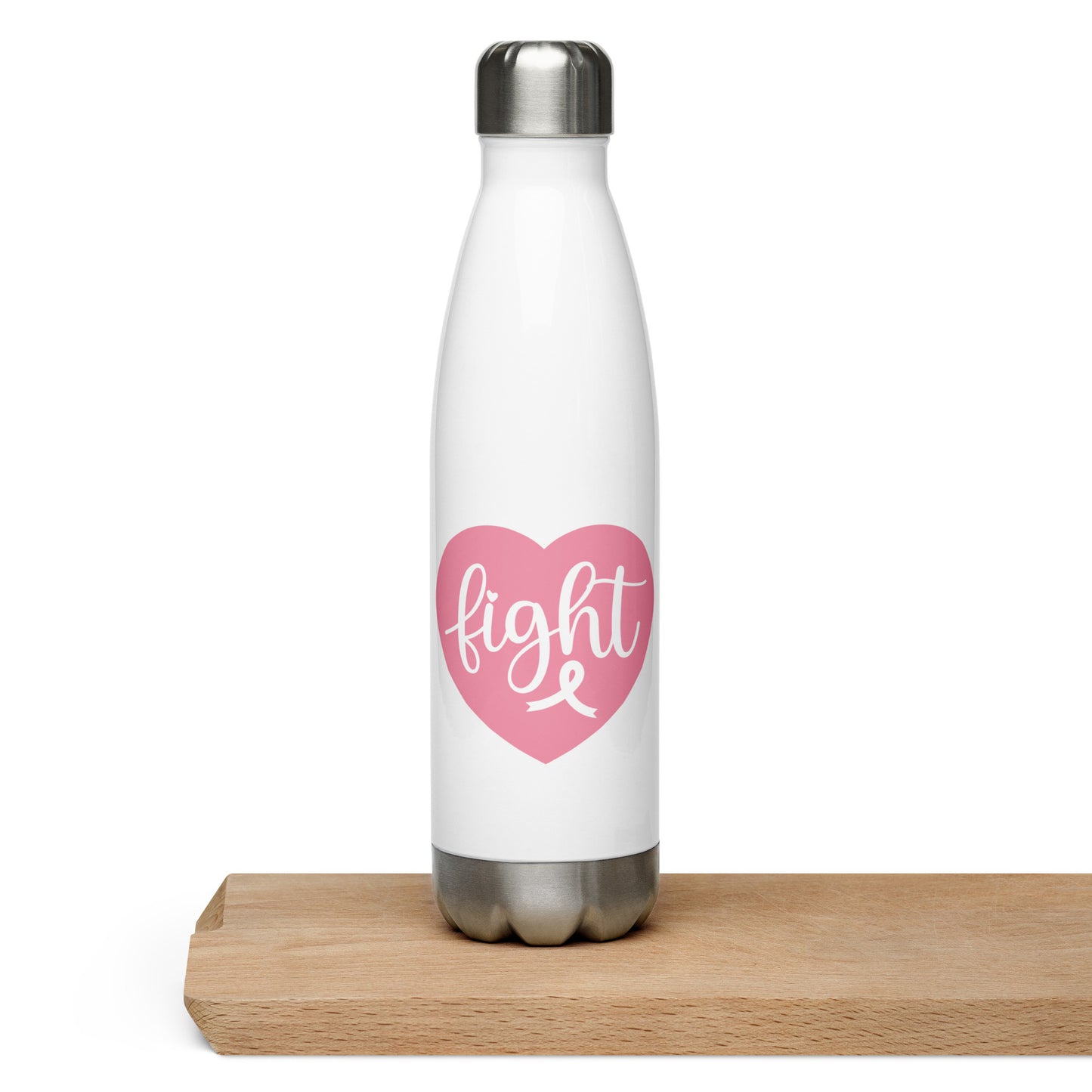 Fight Love Heart Stainless Breast Cancer Awareness Steel Water Bottle 17 oz (500 ml)