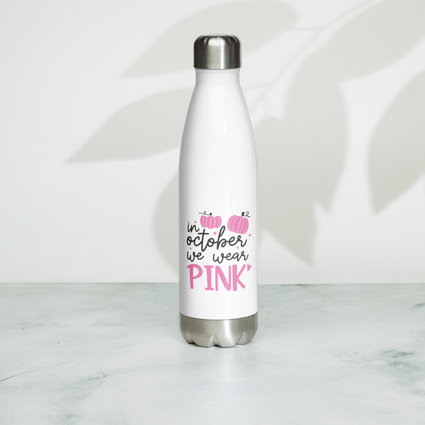 In October We Wear Pink Breast Cancer Awareness Stainless Steel Water Bottle 17 oz (500 ml)