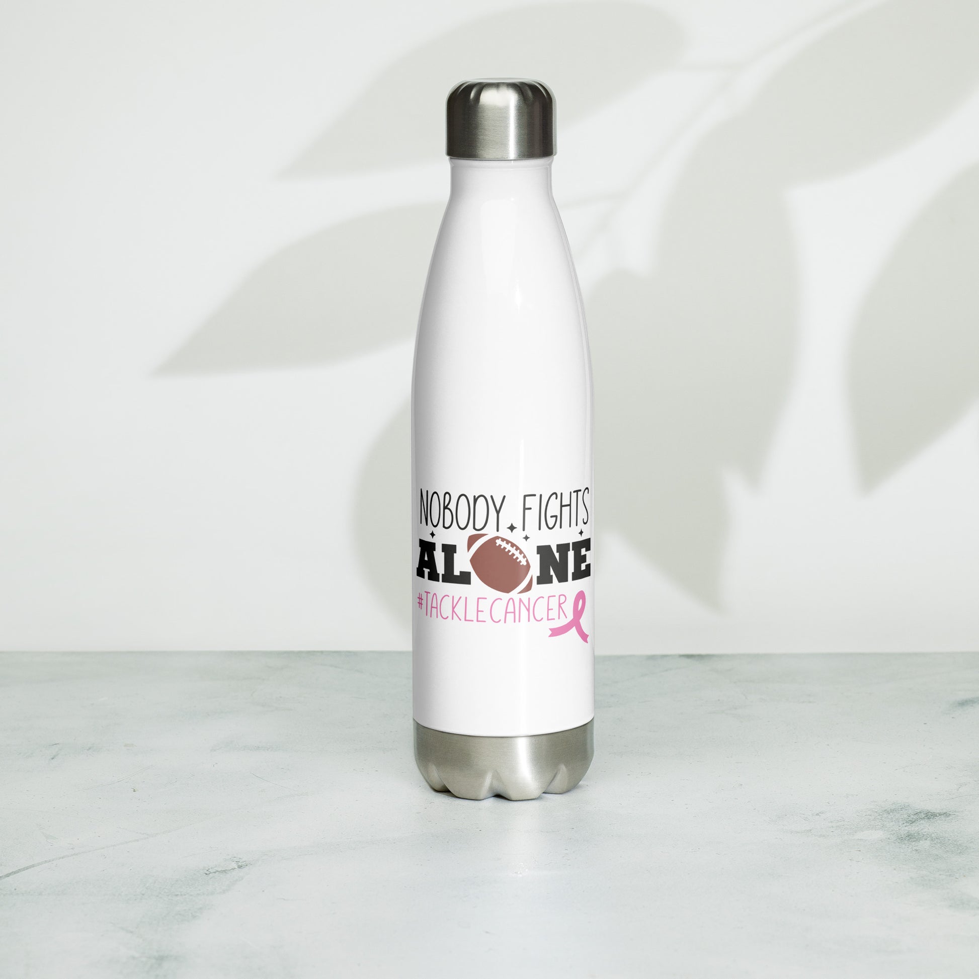Nobody Fights Alone Breast Cancer Awareness Stainless Steel Water Bottle 17 oz (500 ml)