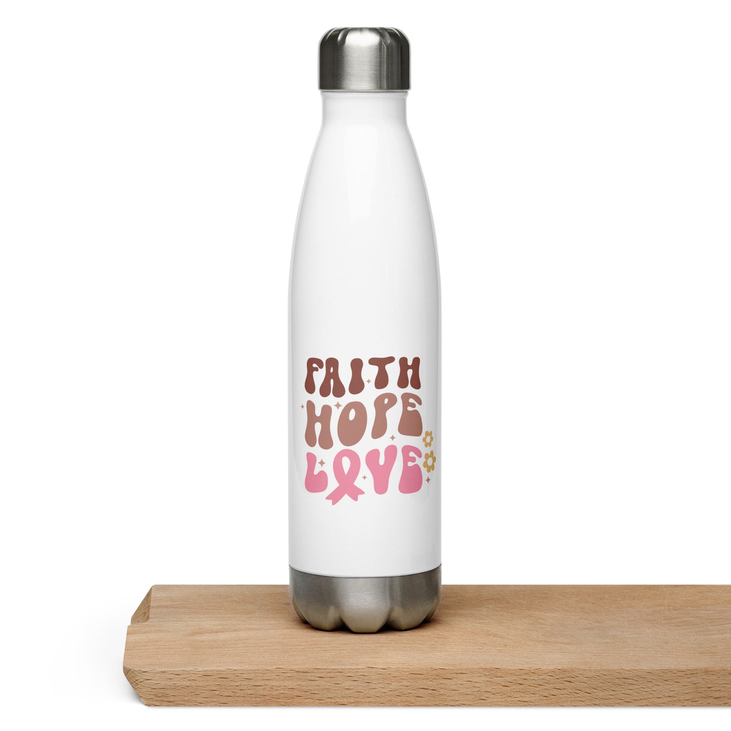 Faith Hope Love Breast Cancer Awareness Stainless Steel Water Bottle 17 oz (500 ml)