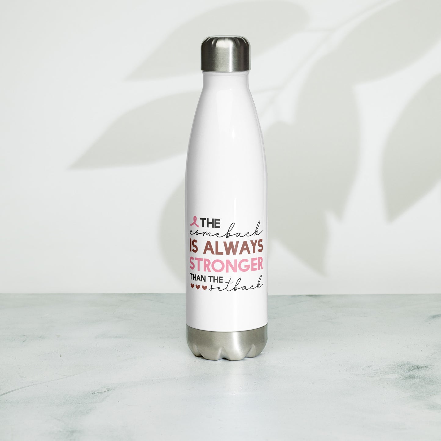 The Comeback is Always Stronger Than the Setback Breast Cancer Awareness Stainless Steel Water Bottle 17 oz (500 ml)