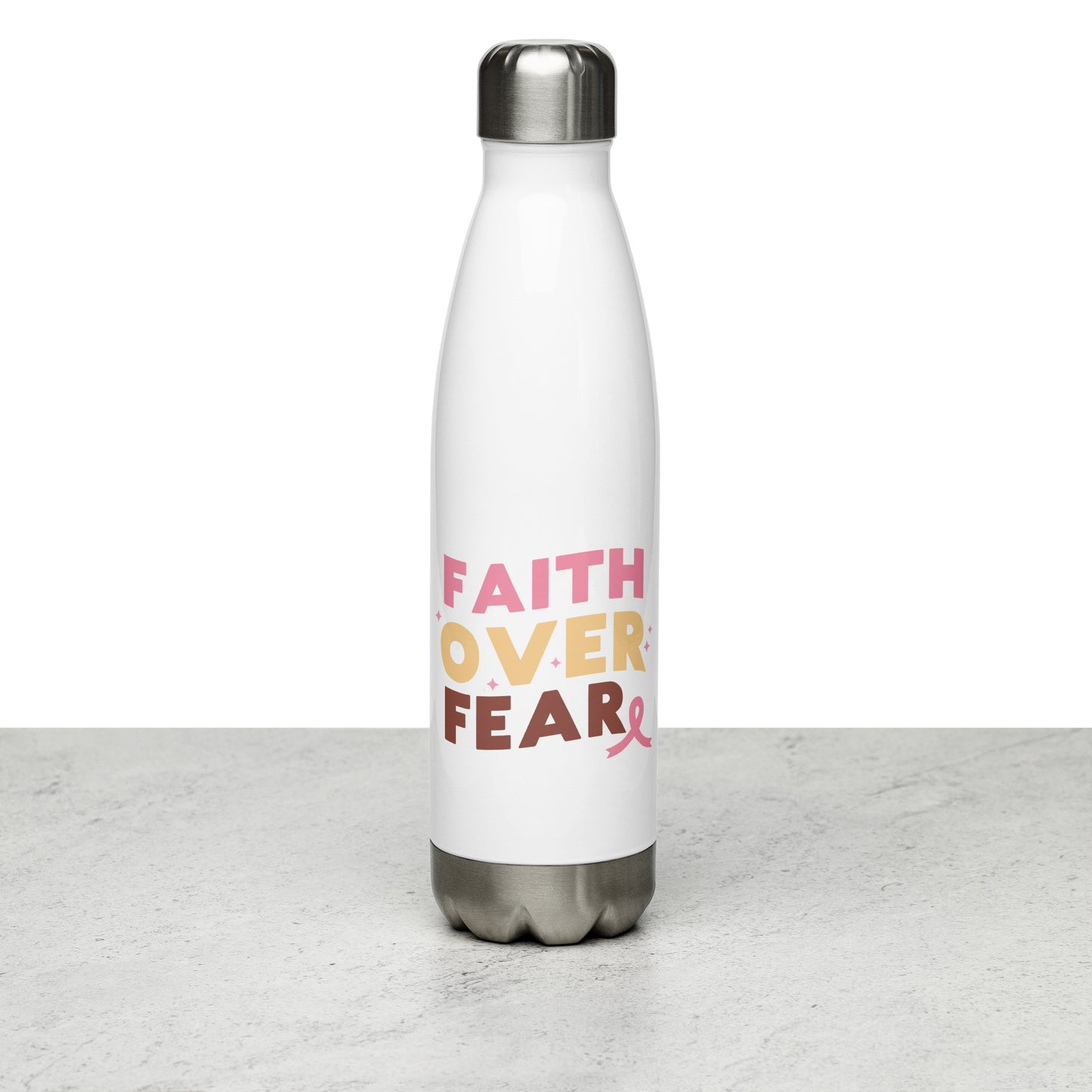Faith Over Fear Breast Cancer Awareness Stainless Steel Water Bottle 17 oz (500 ml)