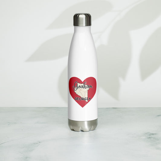 Graham Georgia County Map on Large Heart Stainless Steel Water Bottle 17 oz (500 ml)
