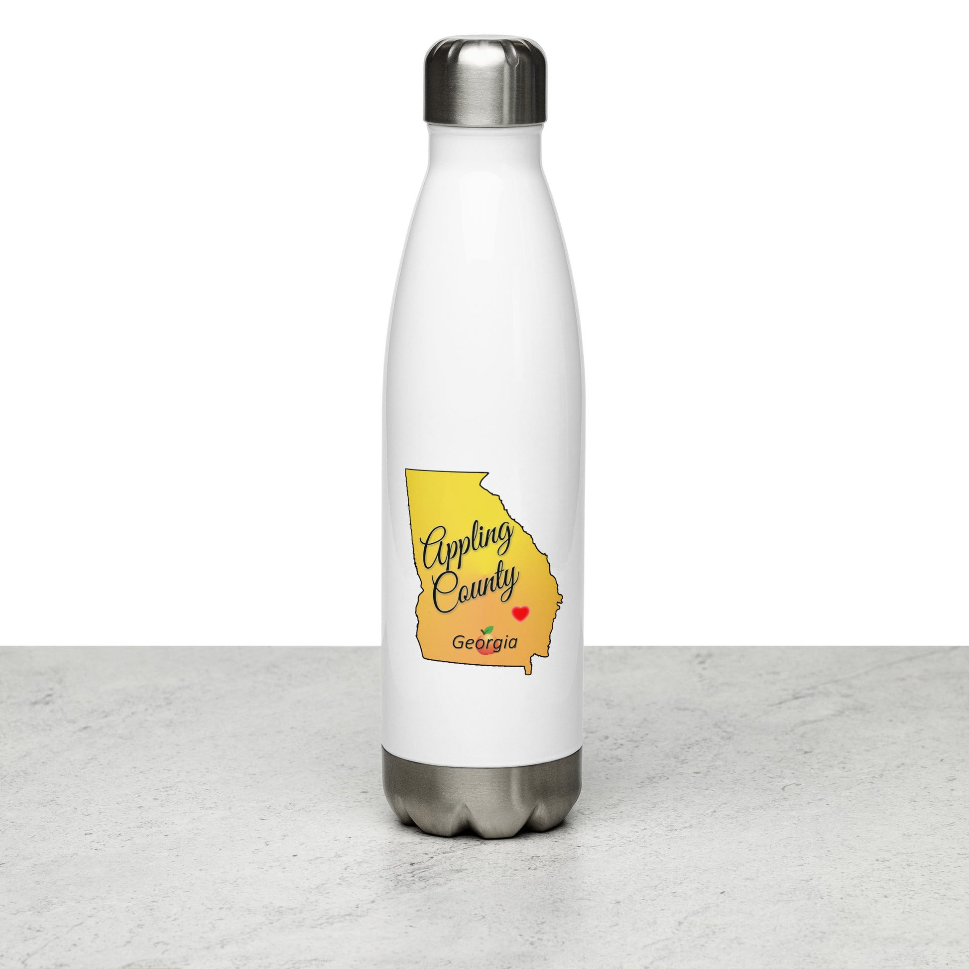 Appling County Georgia State with Peach and Heart Locator Stainless Steel Water Bottle 17 oz (500 ml)