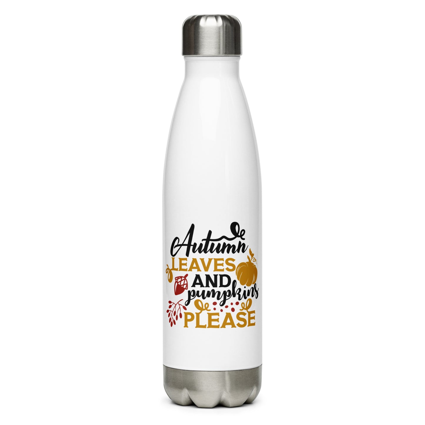 Autumn Leaves & Pumpkins Please Stainless Steel Water Bottle