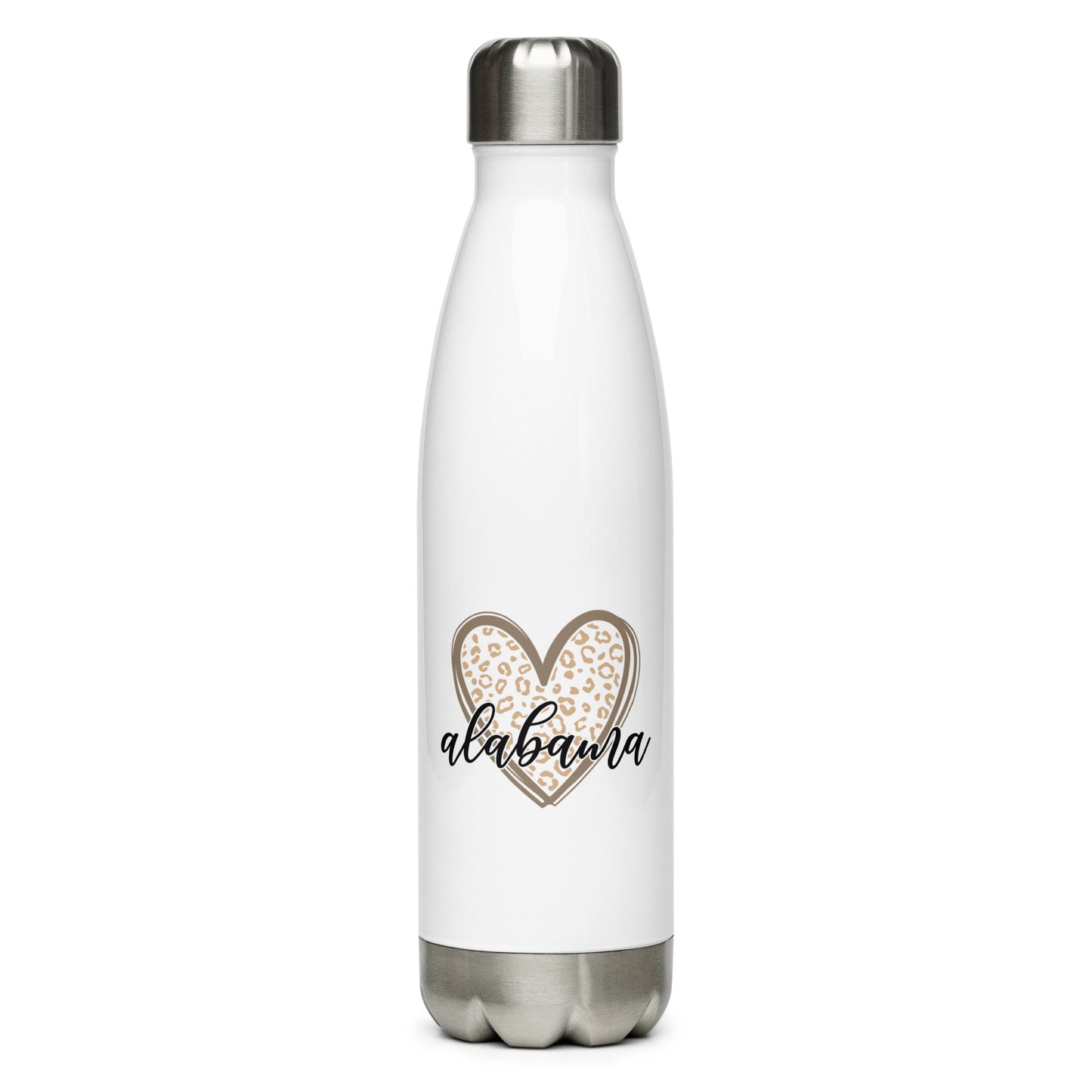 Alabama Leopard Heart Stainless Steel Water Bottle