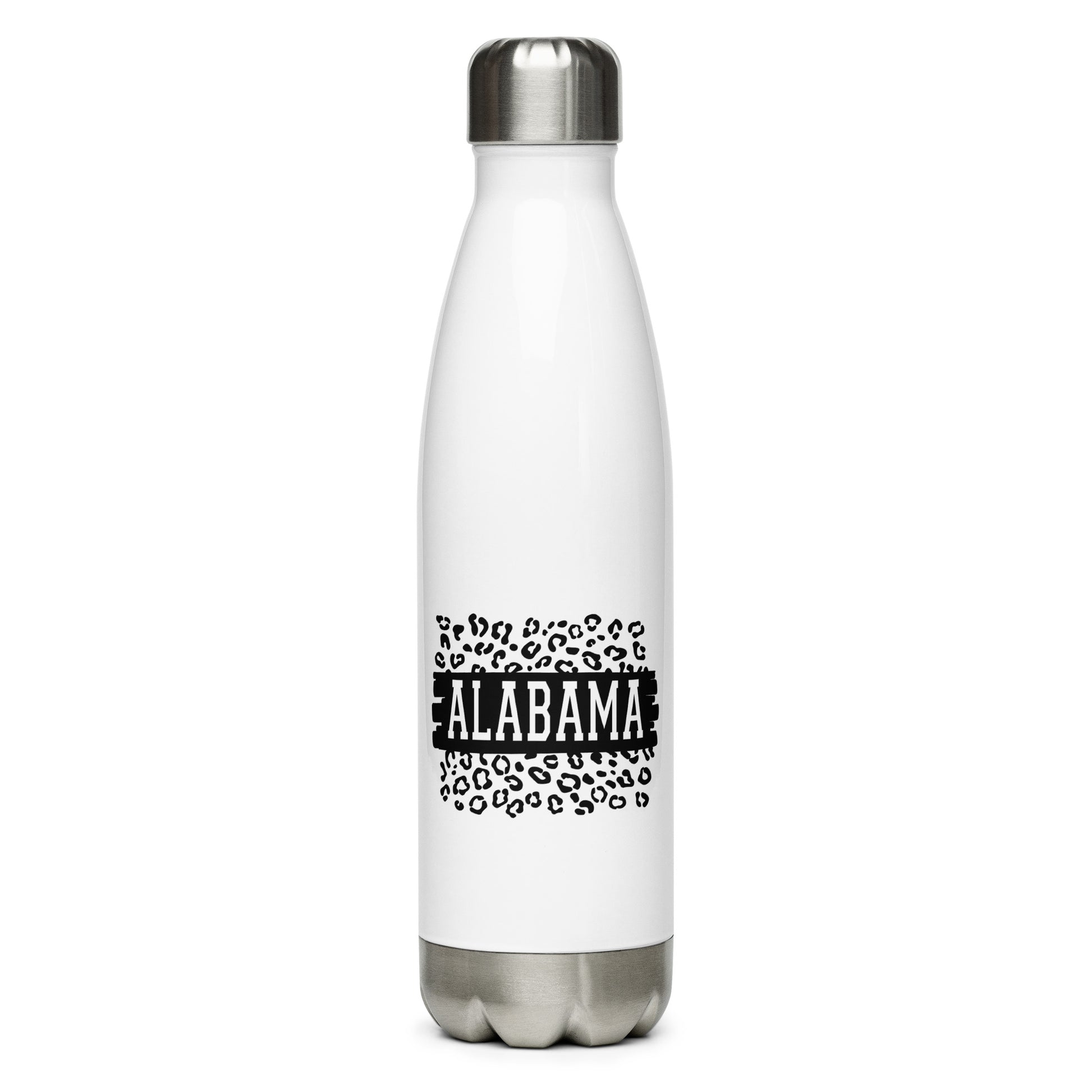 Alabama Black on Leopard Print Stainless Steel Water Bottle