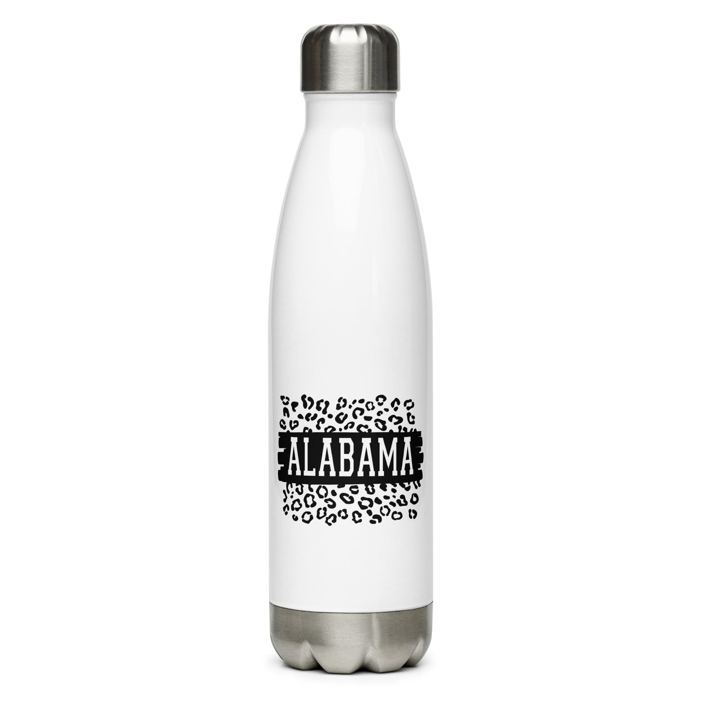 Alabama Black on Leopard Print Stainless Steel Water Bottle