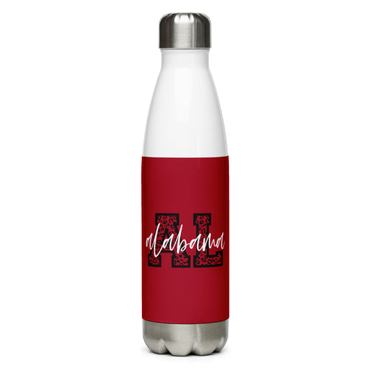 Alabama Script on Leopard AL Stainless Steel Water Bottle