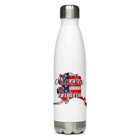 Alaska Born US Flag Stainless Steel Water Bottle