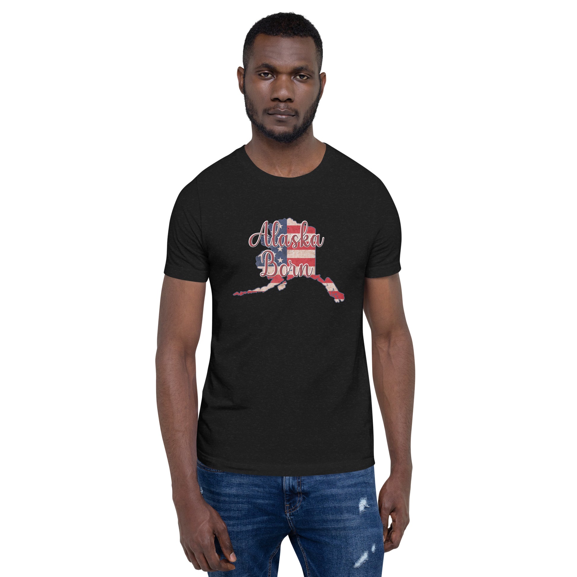 Alaska Born on US Flag Unisex T-shirt