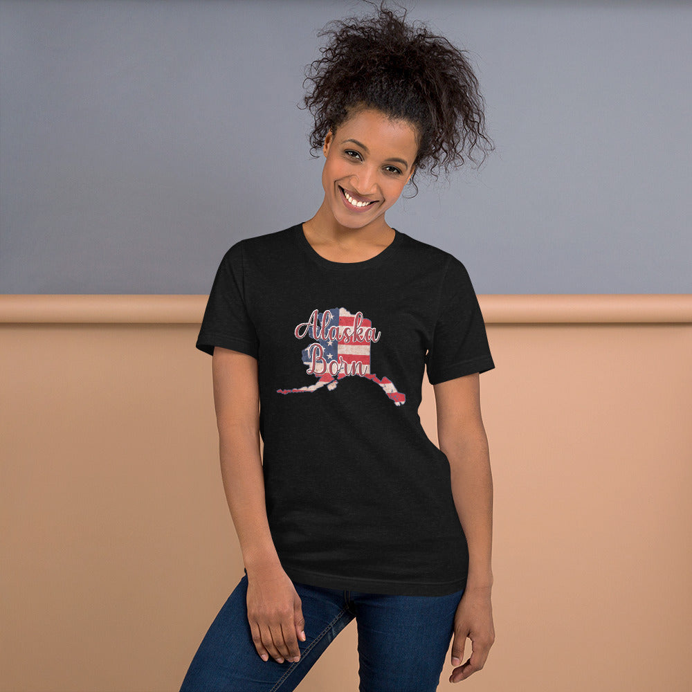 Alaska Born on US Flag Unisex T-shirt