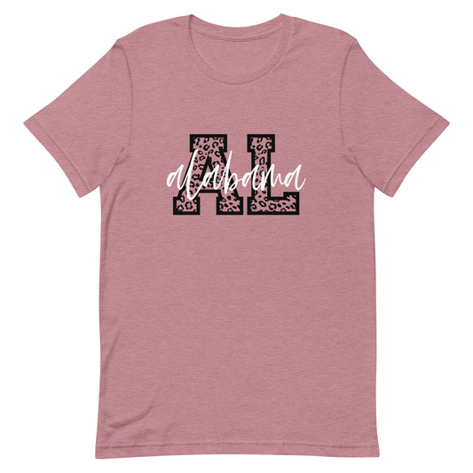 Alabama White Script on Leopard AL Unisex T-shirt
