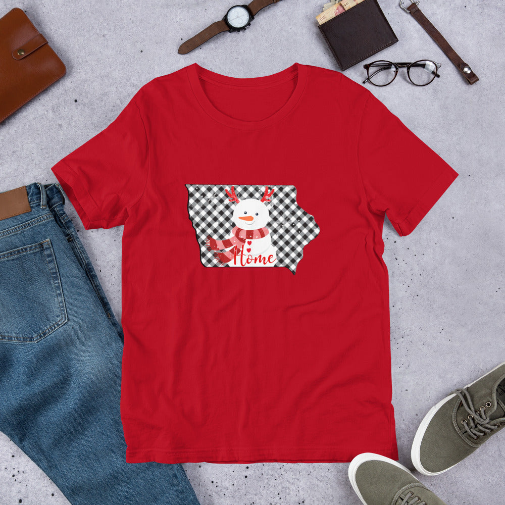 Iowa Gingham Snowman Unisex t-shirt