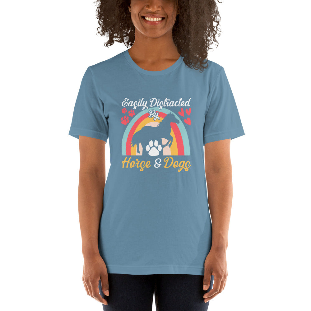 Easily Distracted by Horse & Dogs Unisex T-shirt