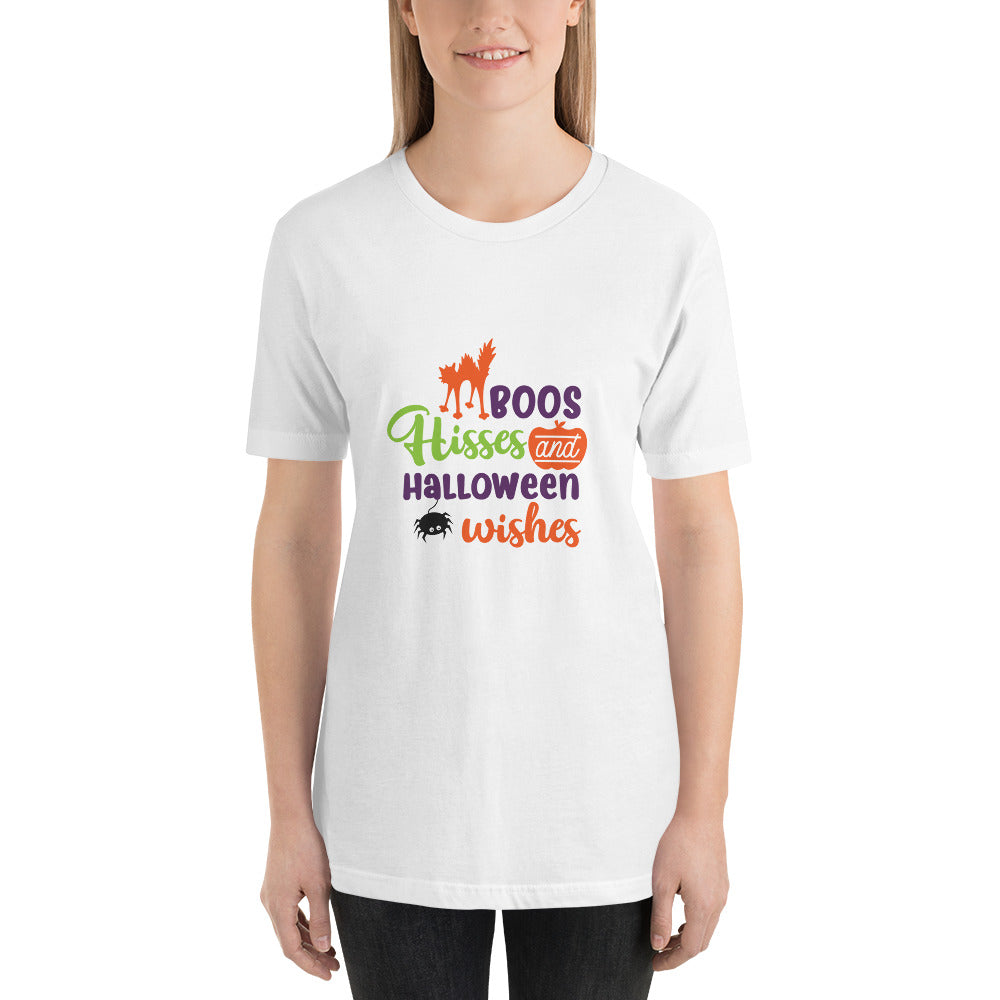 Boos Hisses and Halloween Wishes Unisex Tshirt