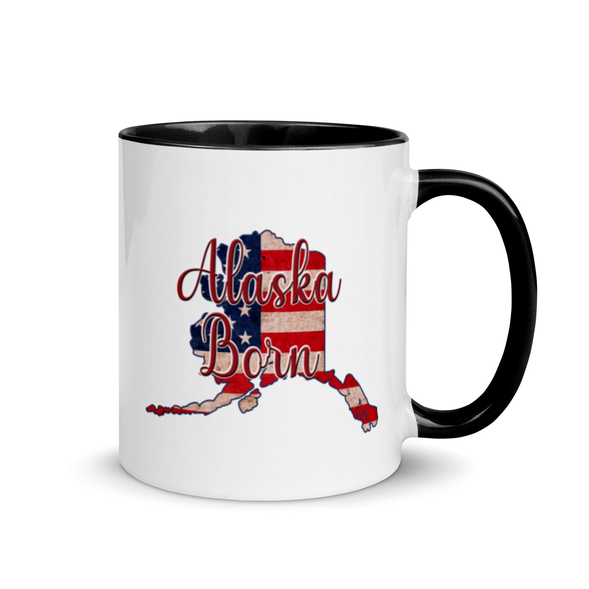 Alaska Born US Flag with Color Inside 11 oz Ceramic Mug