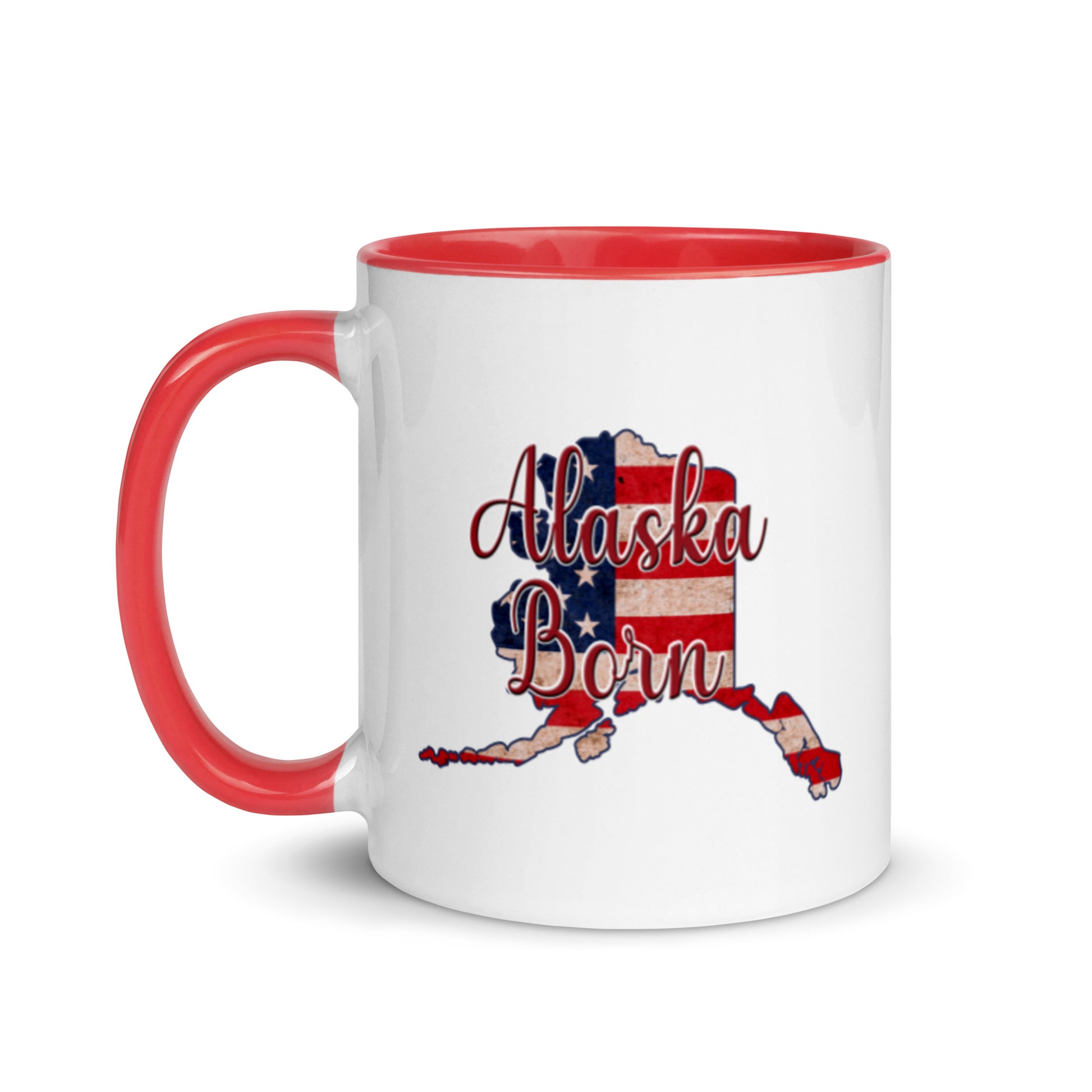Alaska Born US Flag with Color Inside 11 oz Ceramic Mug