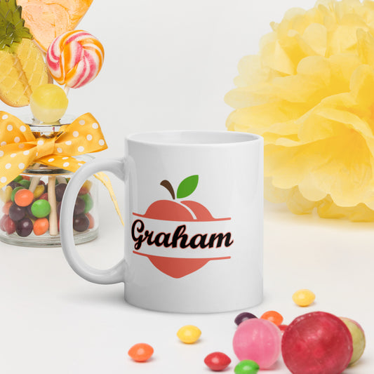 Graham Georgia Town Name on Peach White Glossy Ceramic Mug 11 oz and 15 oz