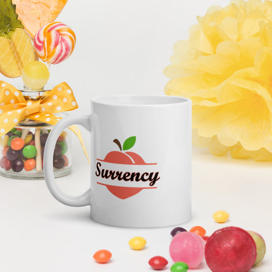 Surrency Georgia Town Name on Peach White Glossy Ceramic Mug 11 oz and 15 oz