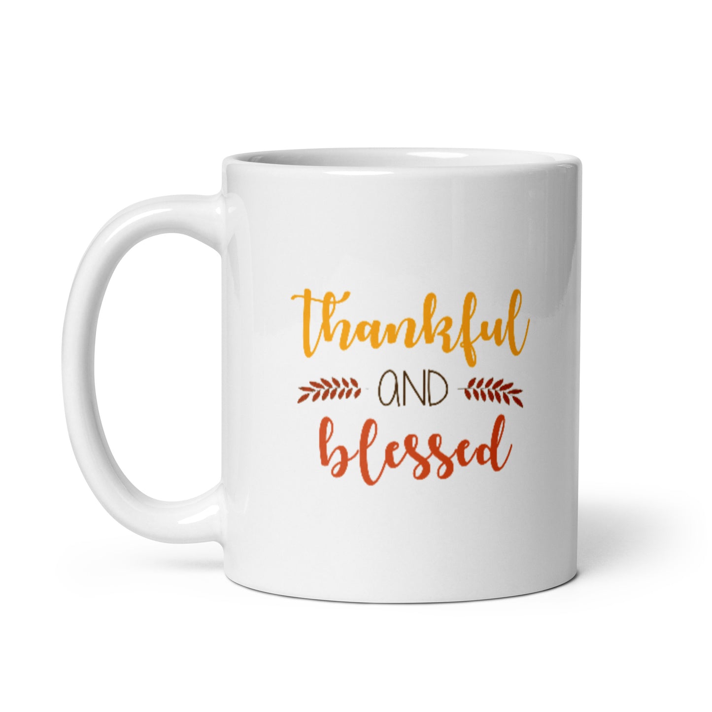 Thankful and Blessed White glossy mug