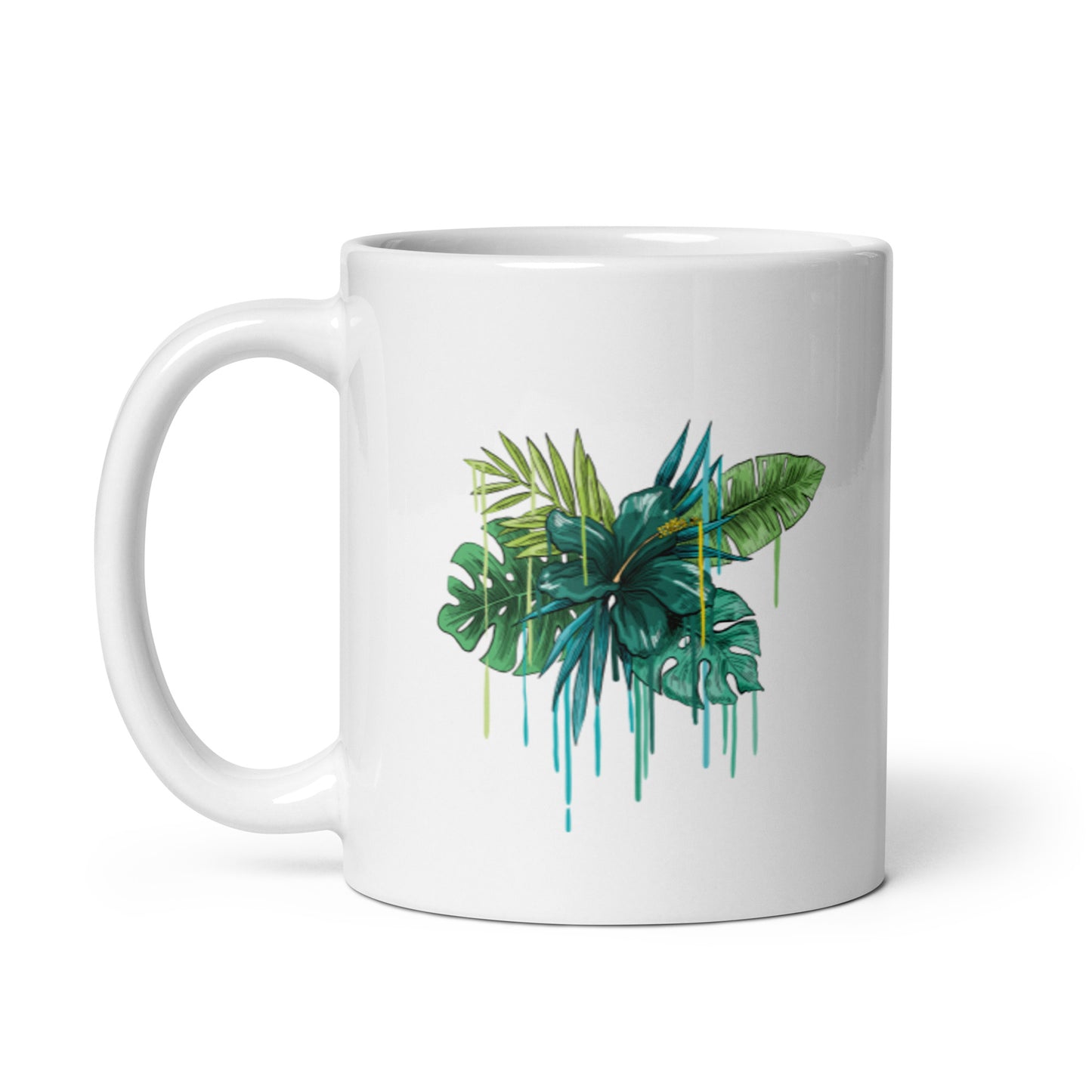 Green Flower White glossy mug