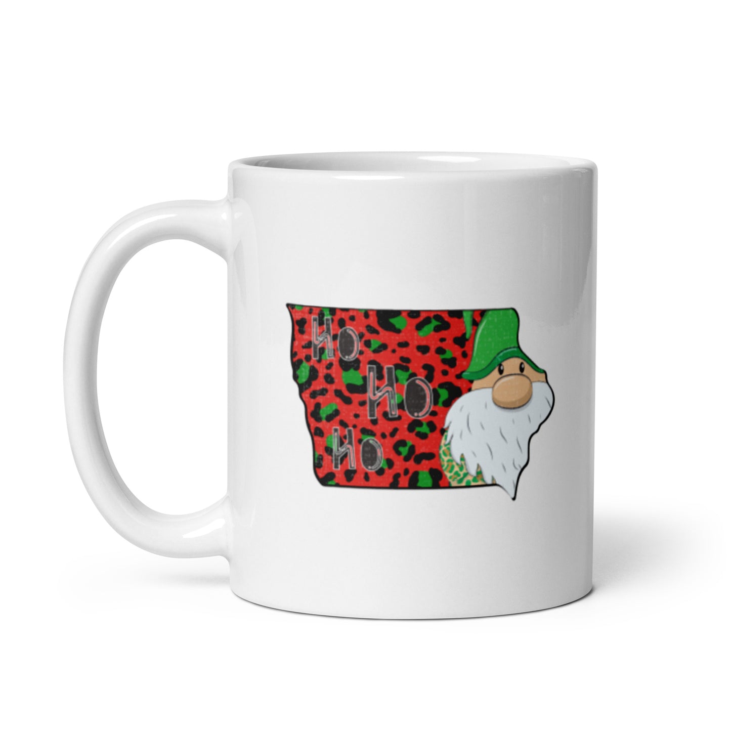 Iowa Christmas Elf Ho Ho Ho White glossy mug