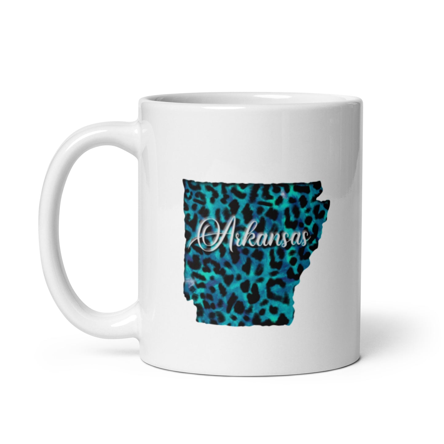 Arkansas Blue Leopard White glossy mug