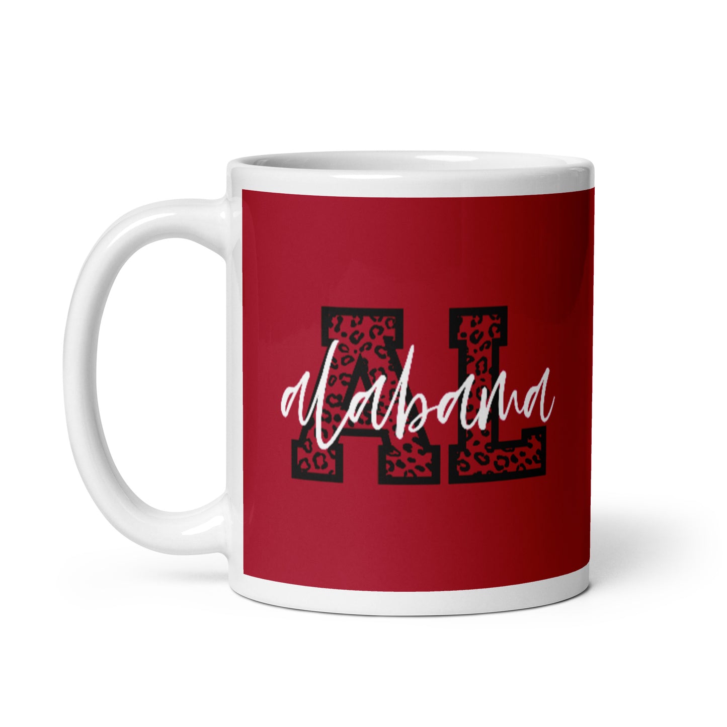 Alabama Script on Leopard AL White glossy mug