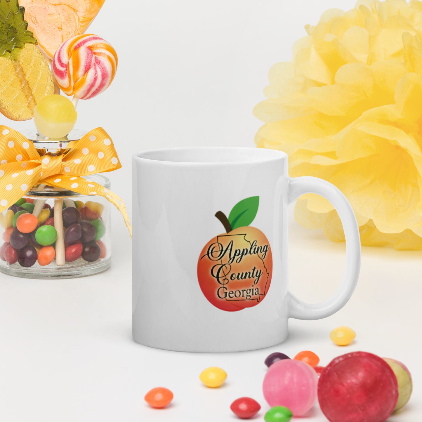 Appling County Georgia Outline Peach White Glossy Ceramic Mug 11 oz and 15 oz