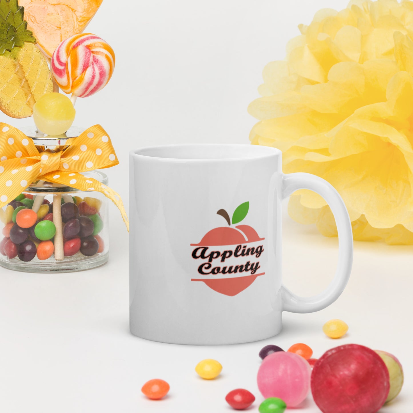 Appling County Georgia Peach with County Name White Glossy White Mug