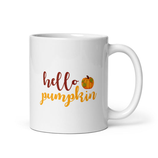 Hello Pumpkin White glossy mug