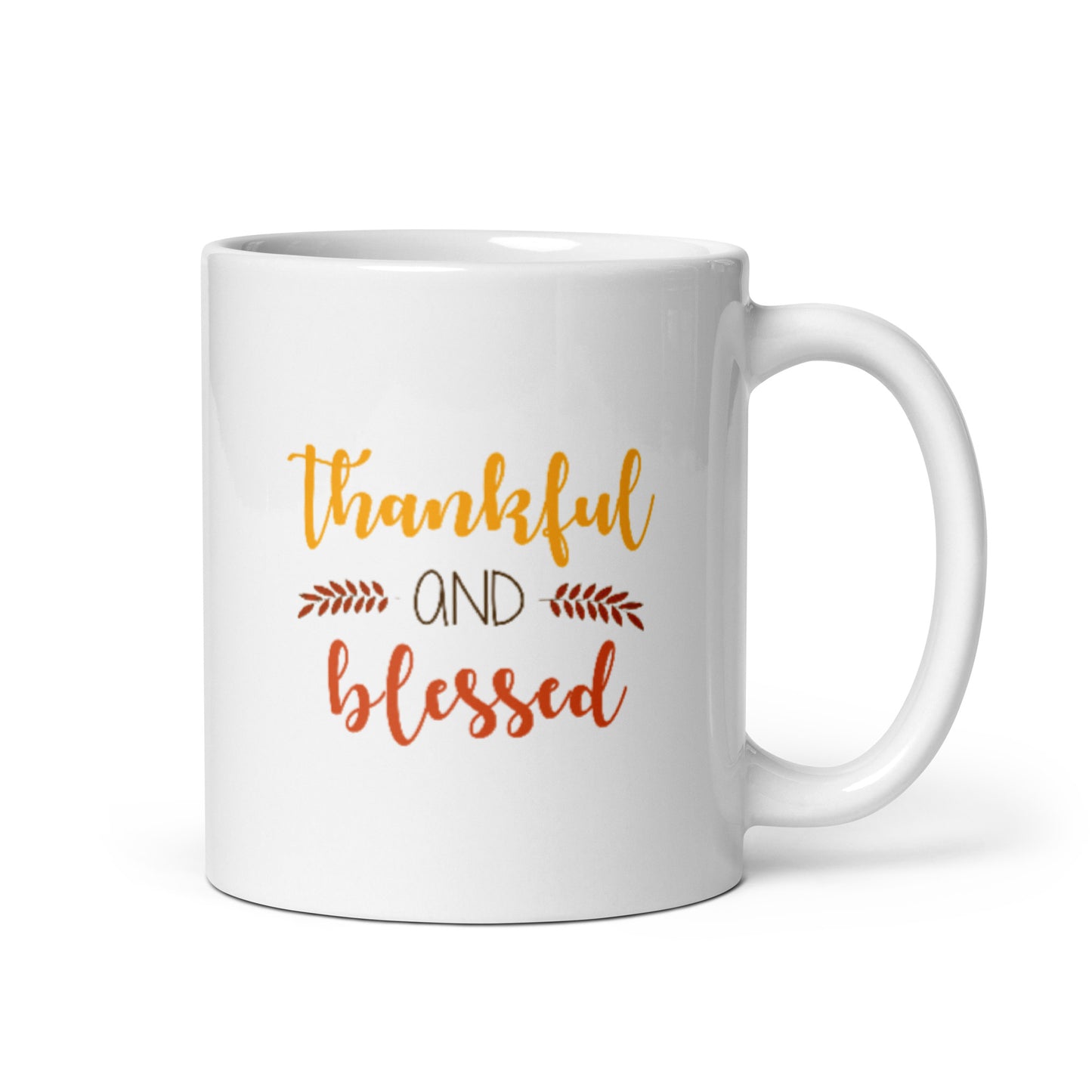 Thankful and Blessed White glossy mug