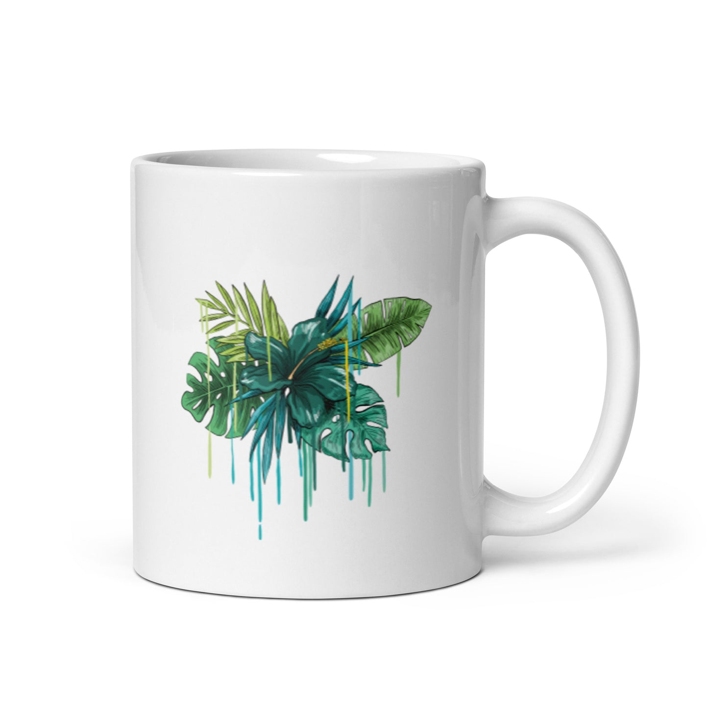 Green Flower White glossy mug