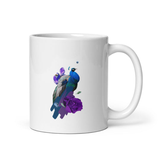 Peacock White glossy mug