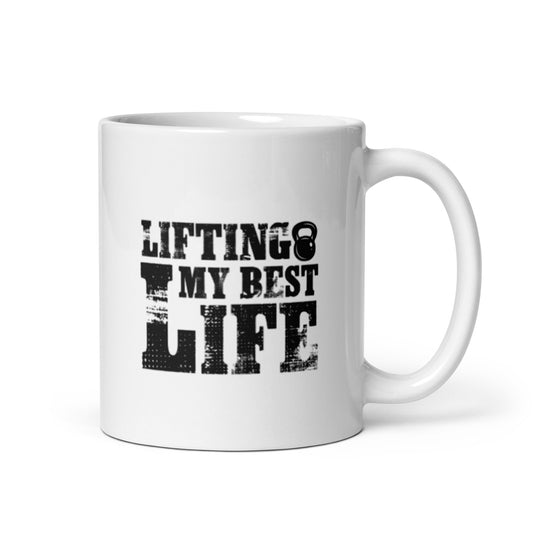 Lifting My Best Life White glossy mug