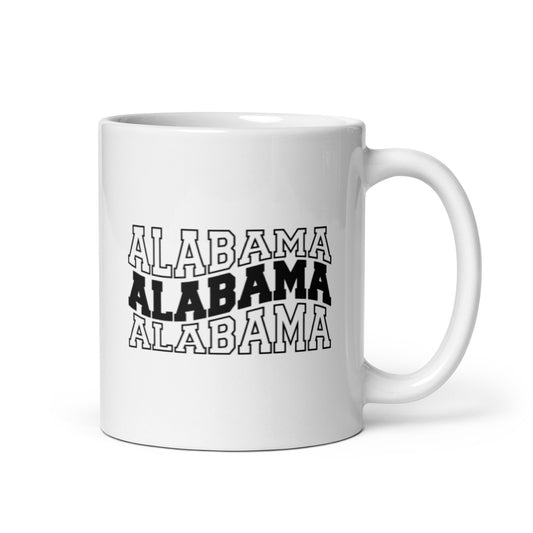 Alabama Wavy Letters White glossy mug